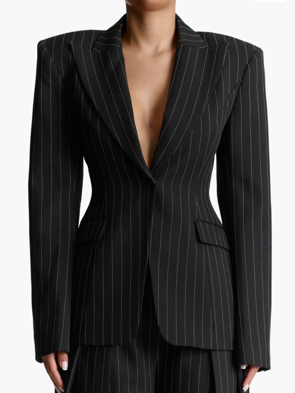 Naked Wardrobe Black Pinstripe Blazer Size Large Tailored Suit Jacket